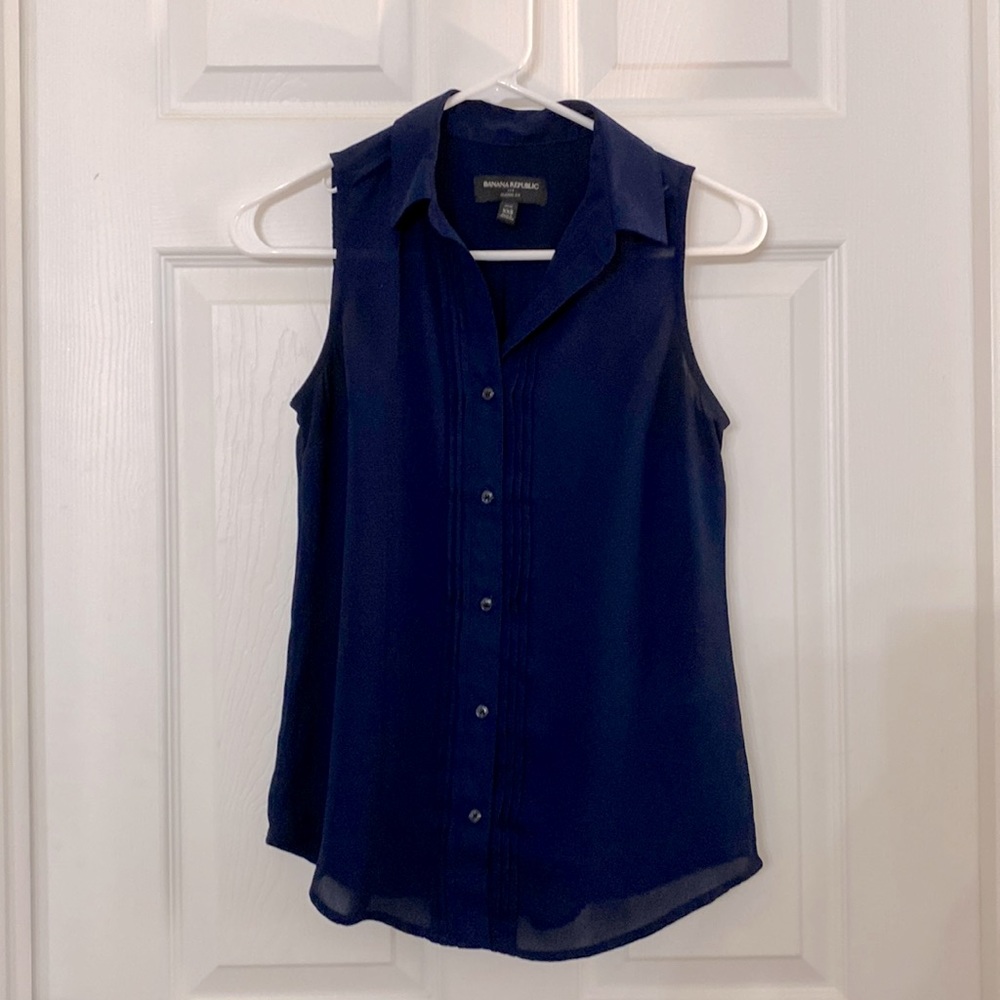Banana Republic XXS Petite xxsp sleeveless collared blouse Navy Blue Women’s